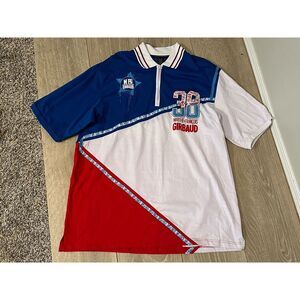 Marithe Francois Girbaud Shirt 2XL Polo Rugby 38 Spell Out Short Sleeve Red Blue